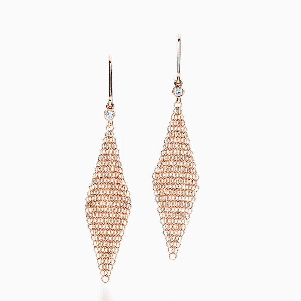 NEW Tiffany & Co 18k Rose Gold and  💎 Diamond Elsa Peretti Mesh Earrings